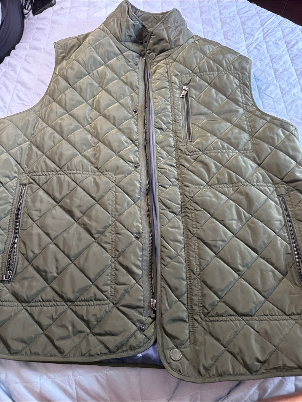 Tailorbyrd Quilted Olive Vest with Stand Collar